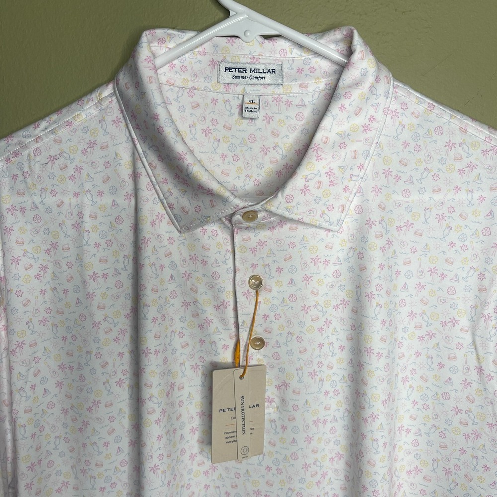 New Peter Millar Summer Comfort Mens Size XL Golf Polo Shirt Utopia Burger White